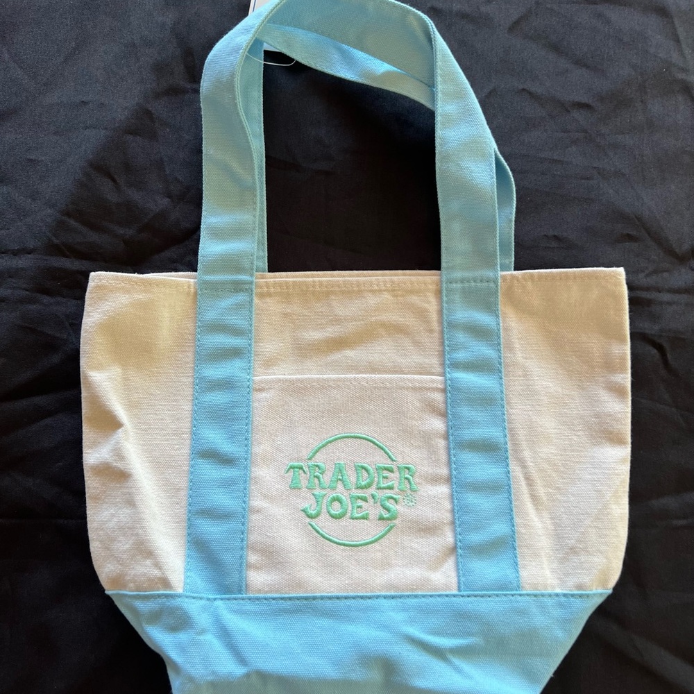 Trader Joe's Mini Tote Blue and White
